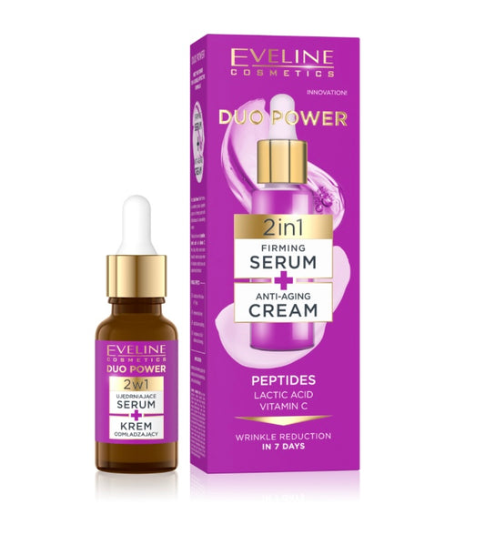 Eveline Duo Power 2w1 Serum Ujędrniające + Krem Przeciwzmarszczkowy 18ml