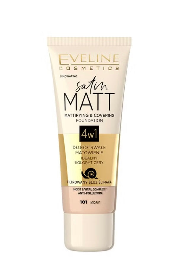 Eveline Satin Matt Matujący Podkład Kryjący 4w1 Satynowy Efekt Nr 101 Ivory 30ml