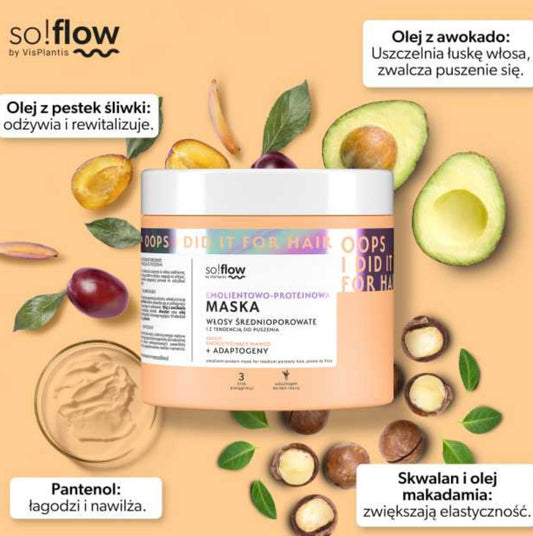 So!Flow Emolientowo - Proteinowa Maska do Włosów Średnioporowatych i z Tendencją do Puszenia 400ml