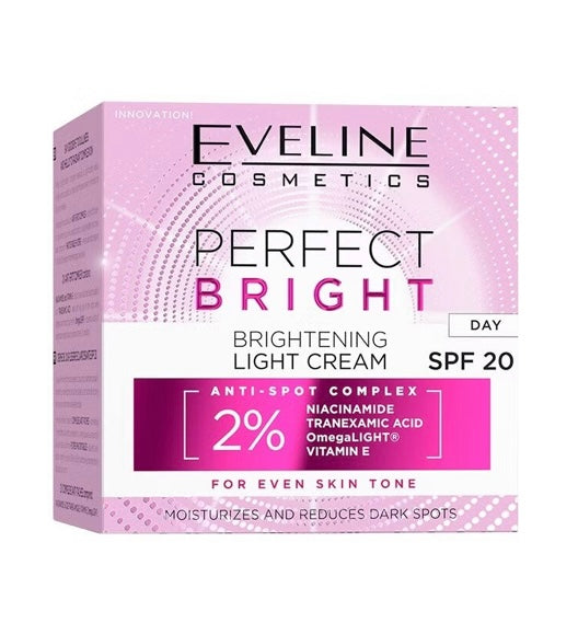 Eveline Perfect Bright Rozjaśniający Lekki Krem z Filtrem SPF20 dla Skóry Szarej z Przebarwieniami na Dzień 50ml