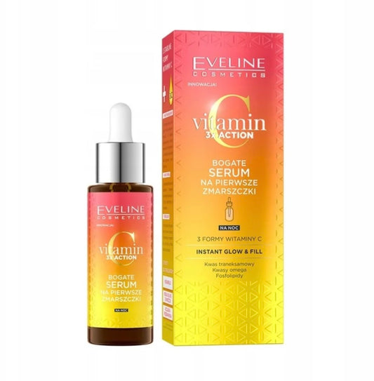 Eveline Witamina C 3x Action Bogate Serum na Pierwsze Zmarszczki na Noc 30ml