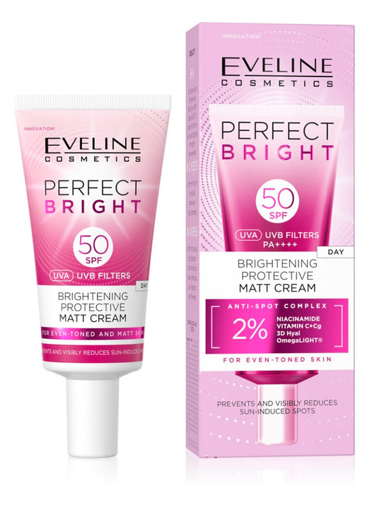 Eveline Perfect Bright Rozjaśniający Krem Ochronny Matowy z Filtrem SPF50 30ml