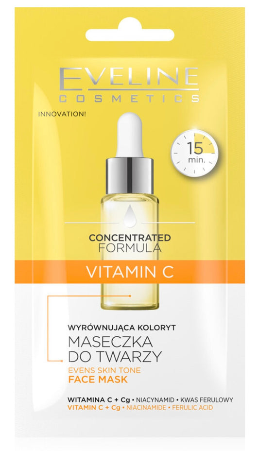 Eveline Concentrated Formula Vitamin C Wyrównująca Koloryt Maseczka do Twarzy dla Skóry Szarej i Pozbawionej Blasku 8ml