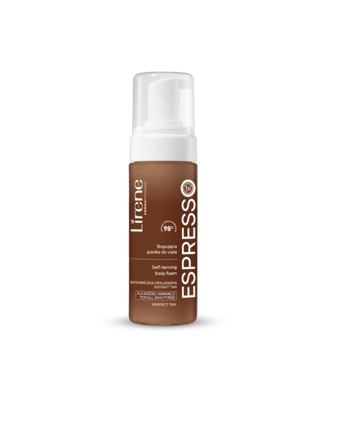 Lirene PERFECT TAN Brązująca pianka do ciała z organiczną wodą kokosową ESPRESSO 150 ml