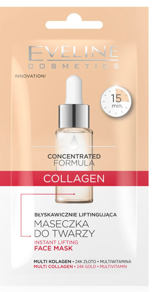 Eveline Concentrated Formula Collagen Błyskawicznie Liftingująca Maseczka do Twarzy dla Skóry Bardzo Suchej Dojrzałej 8ml