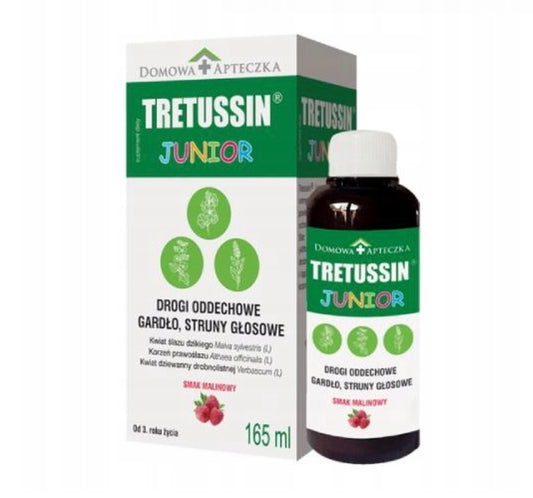 Tretussin Junior smak malinowy na podrażnione gardło, drogi oddechowe 165ml